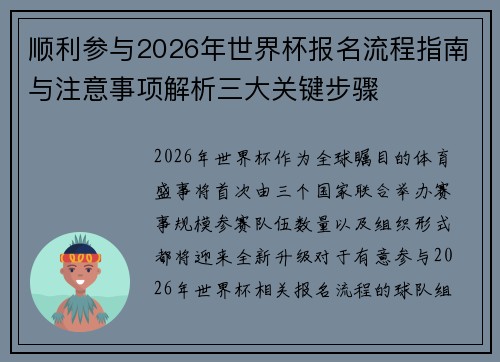 顺利参与2026年世界杯报名流程指南与注意事项解析三大关键步骤